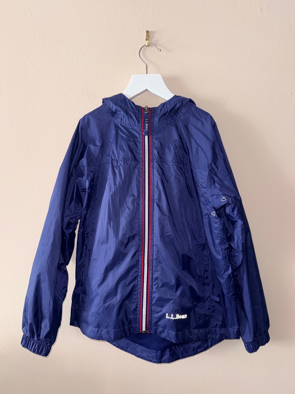 L.L. Bean Kids Blue Hooded Windbreaker Raincoat - 8